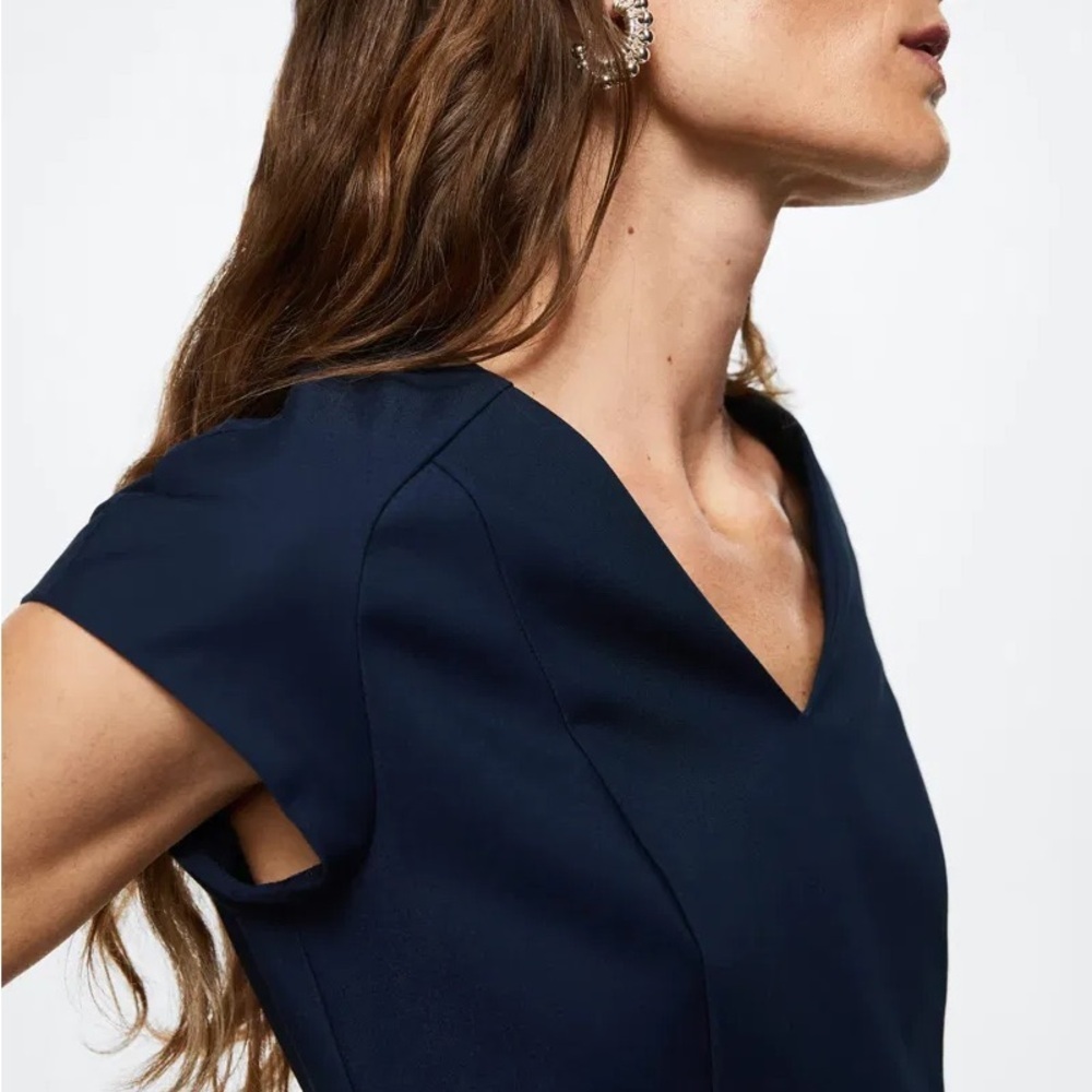 Mango Fitted Cotton Dress Navy Blue Size 0 NWT - Picture 3 of 7